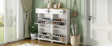 ONTREND ultra-thin shoe cabinet set with 4 flip drawers and adjustable panel top shoe rack, white - V.I.P Digital Presence
