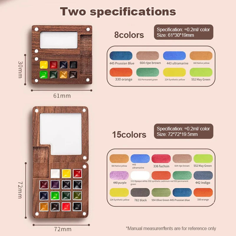 Mini watercolor paint box and small notebook Mingke 8-color wooden box mini drawing board solid watercolor painting - V.I.P Digital Presence