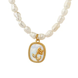French Baroque freshwater pearl chain oval plate inlaid with zircon colored shell relief flower necklace - V.I.P Digital Presence