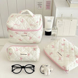 Cute Bow Flower Quilting Cotton Makeup Bag Women Zipper Cosmetic Organizer Female Cloth Handbag Portable Toiletry Case for Girls - V.I.P Digital Presence