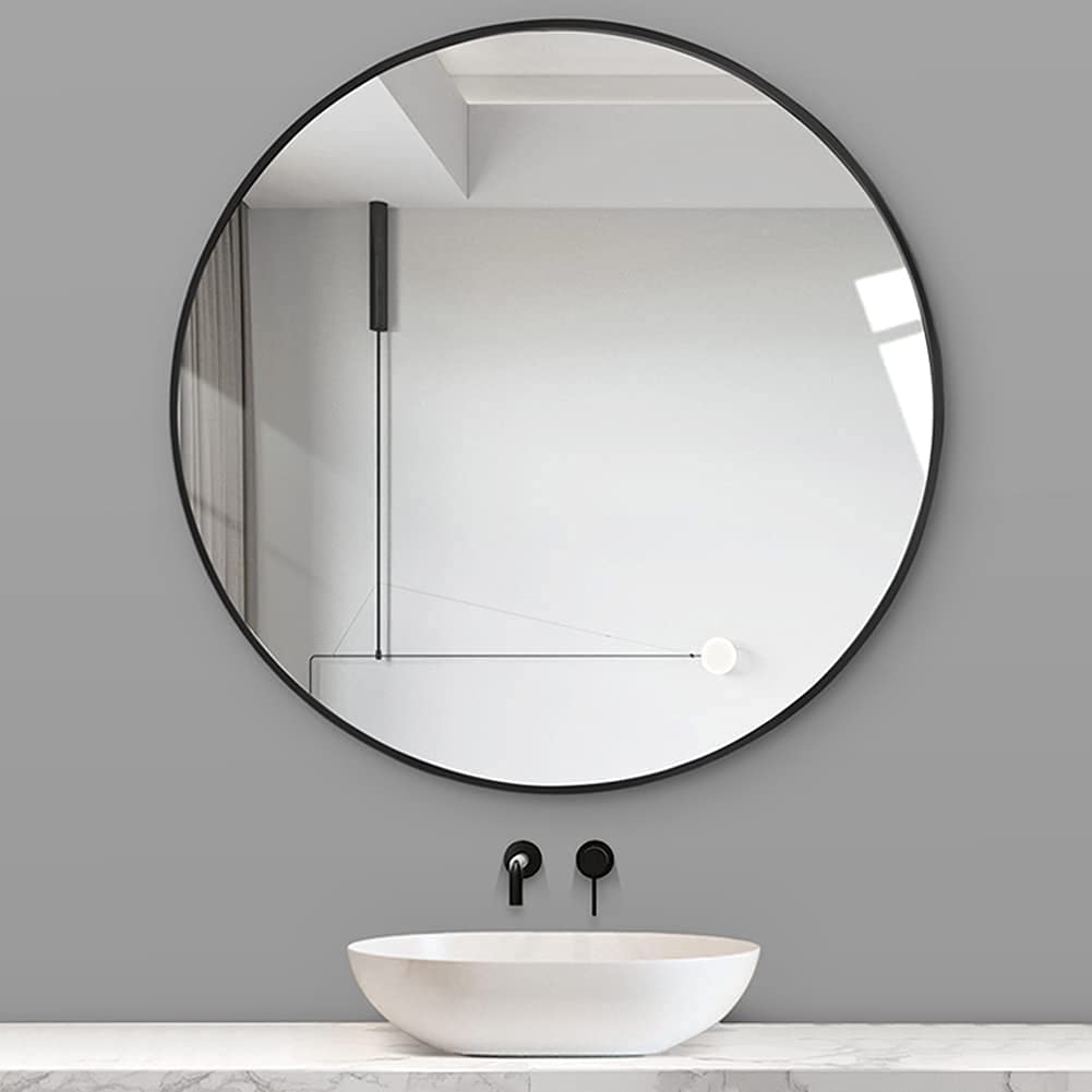 Black 30 Inch Metal Round Bathroom Mirror - V.I.P Digital Presence