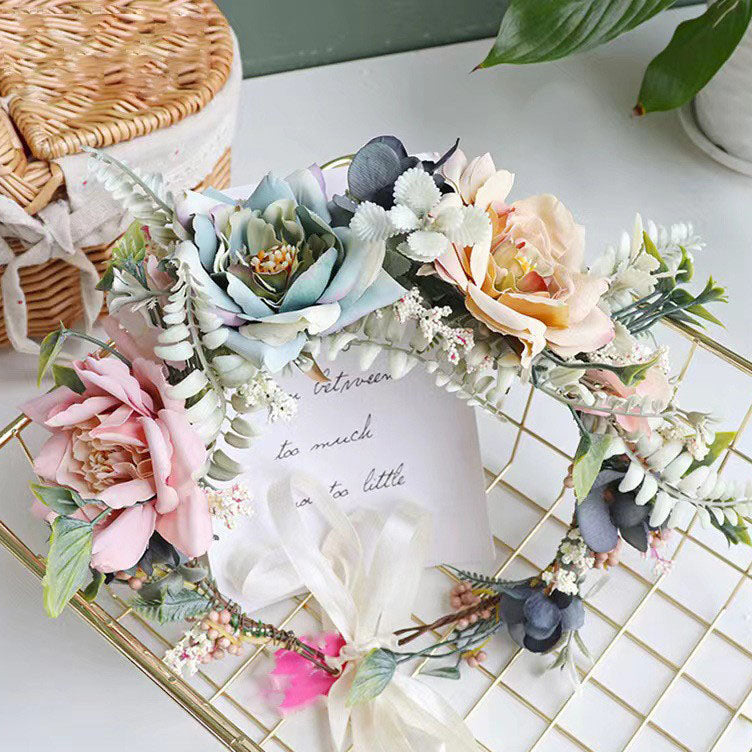 Korean garland headdress fresh big Peony corolla walk show dance headdress holiday pastoral props hair band - V.I.P Digital Presence