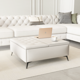 35 inch Wide Square storage benches Coffee Table with Lift Top Oversized Storage Ottoman in Upholstered for Living Room - V.I.P Digital Presence
