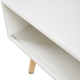 41.34" Rattan Coffee table sliding door for storage solid wood legs White - V.I.P Digital Presence