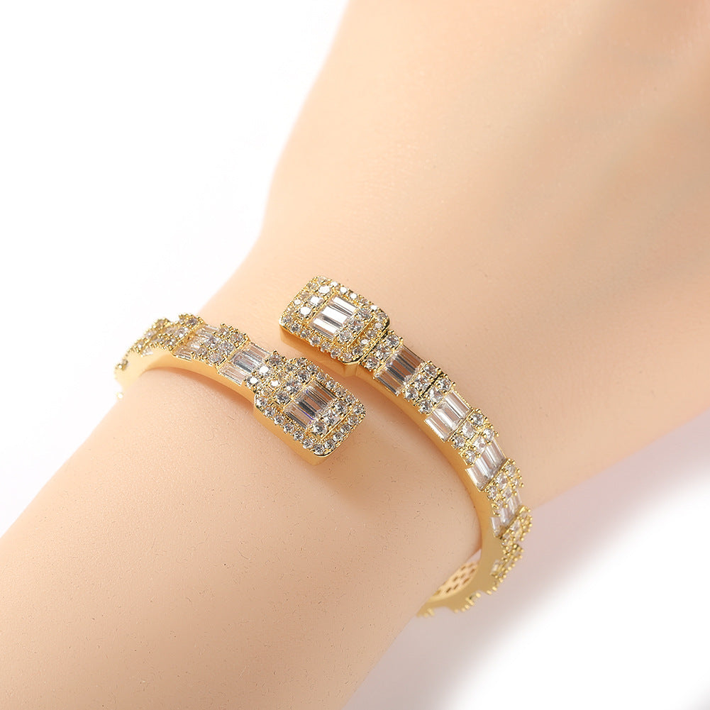 Fashionable Opening Bracelet Ins Style Diamond Set Interwoven Two Color Bracelet Personalized Hip Hop Men's Handpiece - V.I.P Digital Presence