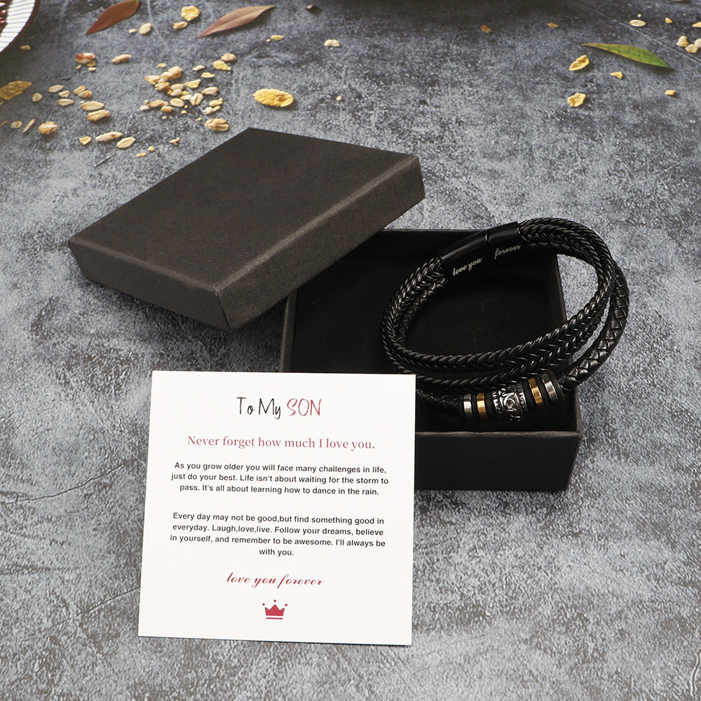Stainless steel multi-layer woven bracelet men's titanium steel fashionable leather bracelet engraved gift - V.I.P Digital Presence