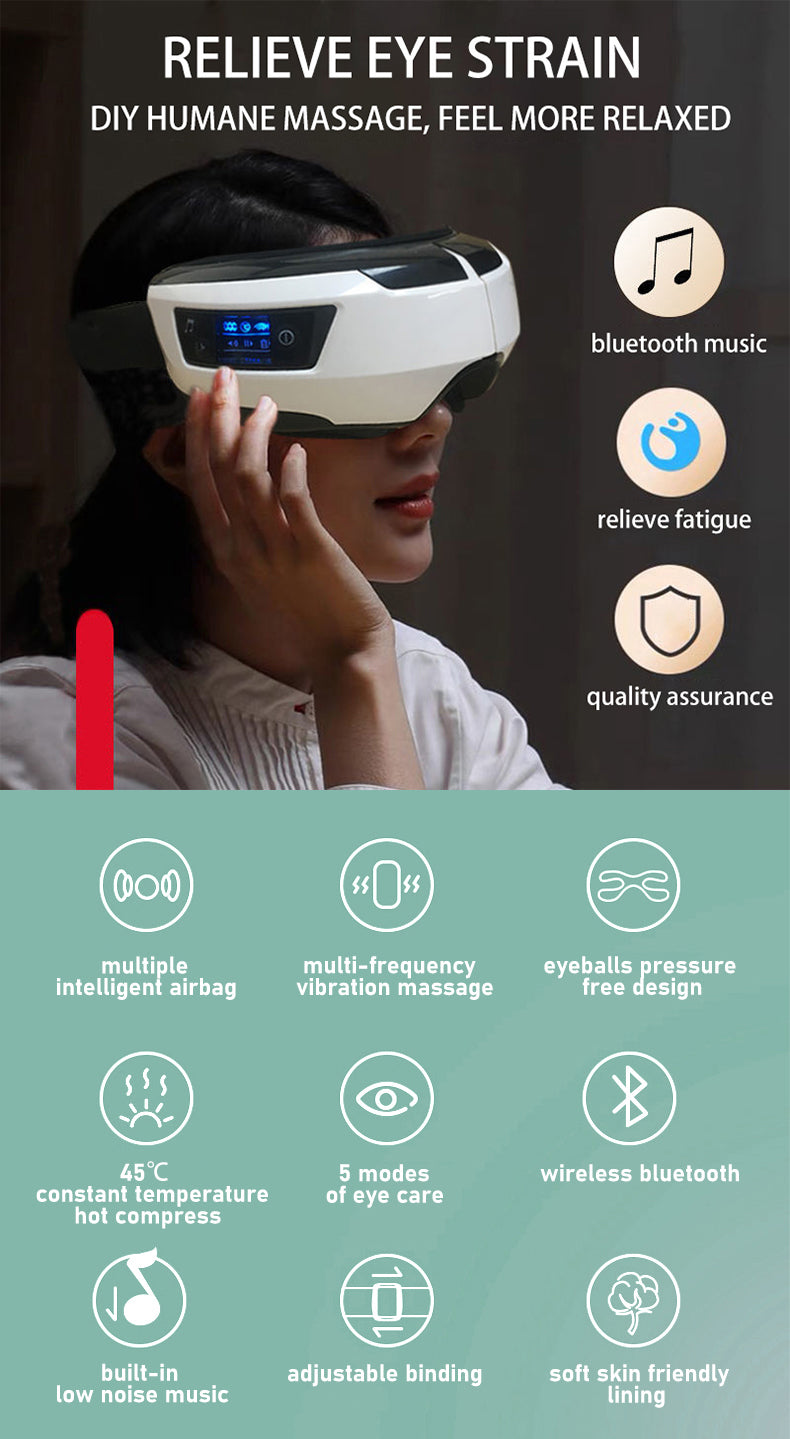 Eye Massager Vibration Therapy Air Pressure Heating Massage Relax Health Care Fatigue Stress Bluetooth Music Improve Vision - V.I.P Digital Presence