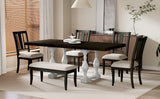 Traditional 6-Piece 78inch Trestle Extendable Dining Table Set with One 18inch Removable Leaf Distressed White - V.I.P Digital Presence