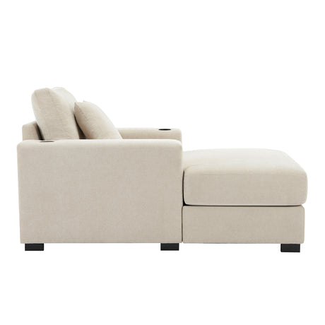 39.7" Oversized Chaise Lounger Modern Style Sofa Couch ,with Pillows, Charge Station & Cup Holders, Chenille Fabric, Cream - V.I.P Digital Presence