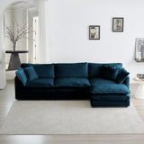 Free Combination Comfy Upholstery Modular Oversized L Shaped Sectional Sofa With Reversible Ottoman, Blue Chenille - V.I.P Digital Presence