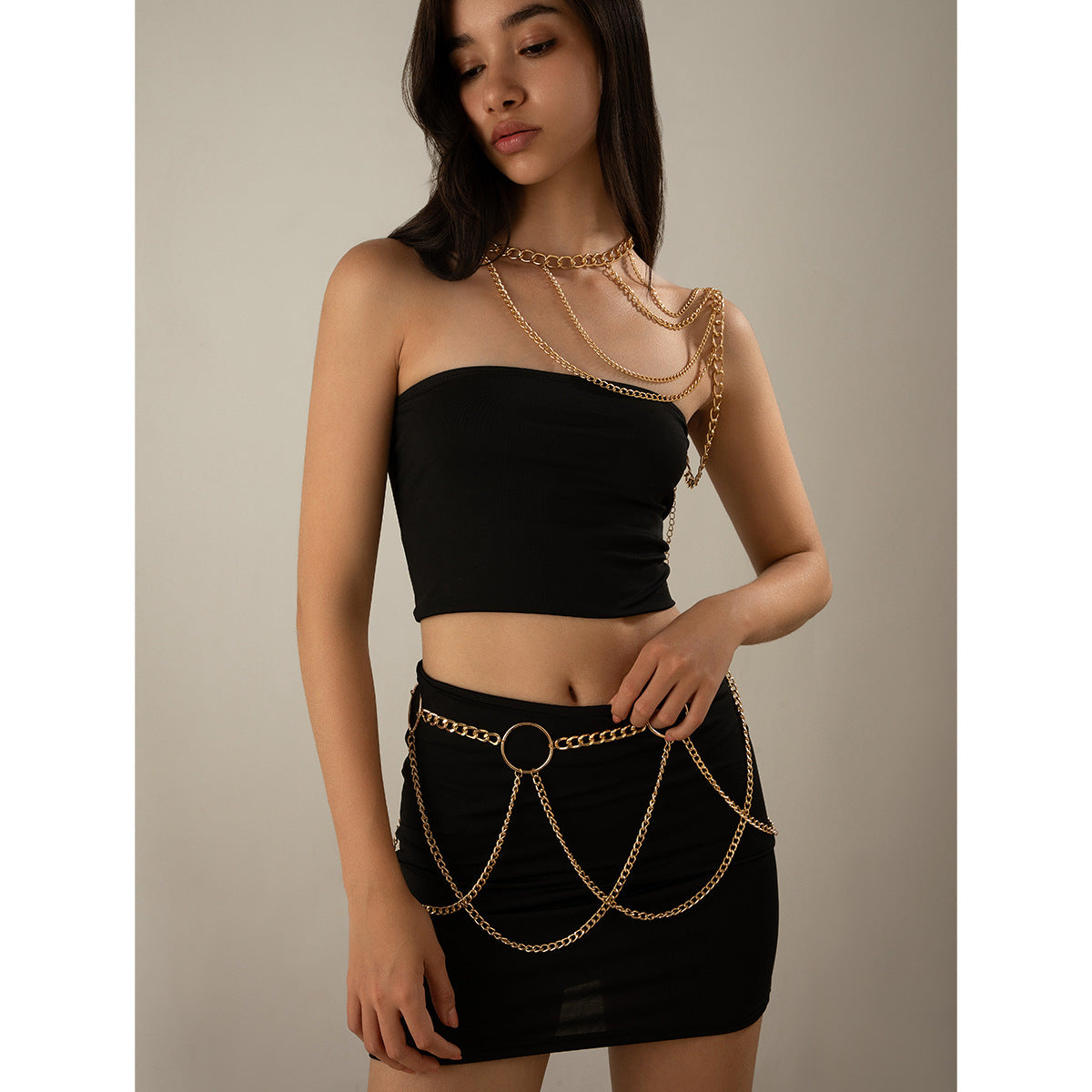 Punk women's hollow metal tassel chest chain U-shaped cross sexy French waist chain - V.I.P Digital Presence