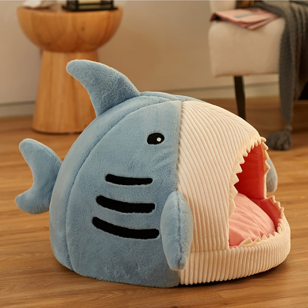 Autumn and Winter Warm Internet Celebrity Big Mouth Shark Pet Nest Semi Closed Cat Nest Dog Nest with Mat Deep Sleep Pet Supplies - V.I.P Digital Presence