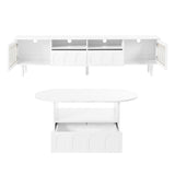 Two sets of ON-TRANS cream style TV stands and coffee tables, suitable for TVs under 80 inches, white - V.I.P Digital Presence