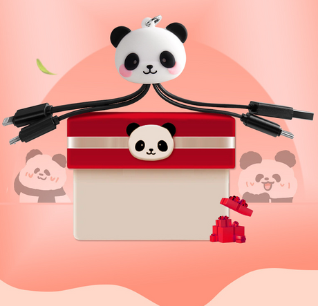 Cartoon Panda One Drag Three Data Wires Cute Keychain Panda Three in One Fast Charging Mobile Phone Charging Cable - V.I.P Digital Presence