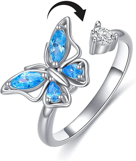 European and American new rotatable butterfly opening ring for women, Japanese and Korean versions, cool and niche, minimalist Instagram style jewelry ring - V.I.P Digital Presence