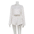 Printed round neck long sleeved cardigan with exposed waist top loose casual shorts set for women - V.I.P Digital Presence