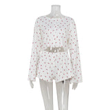 Printed round neck long sleeved cardigan with exposed waist top loose casual shorts set for women - V.I.P Digital Presence