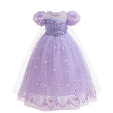 Frozen 2 Elsa Princess Dress Purple Bubble Sleeves Pearl Mesh Girls' Cosplay Dress Performance Dress - V.I.P Digital Presence