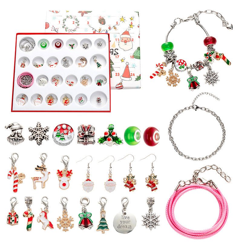 DIY creative children's bracelet jewelry 24-grid calendar Christmas holiday surprise blind box silver set - V.I.P Digital Presence