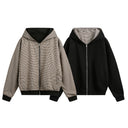 Double-sided Wear Hooded Cardigan Unisex Spring and Autumn Casual Loose Fit Plaid Short Jacket Two-Way Wearing - V.I.P Digital Presence