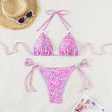 Floral triangle cup lace up sexy bikini split swimsuit for women - V.I.P Digital Presence