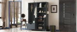 Multi-functional Hall Tree with Storage Shelves Drawers and Cabinet, Elegant Hallway Shoe Cabinet with Bench Antique Blue - V.I.P Digital Presence