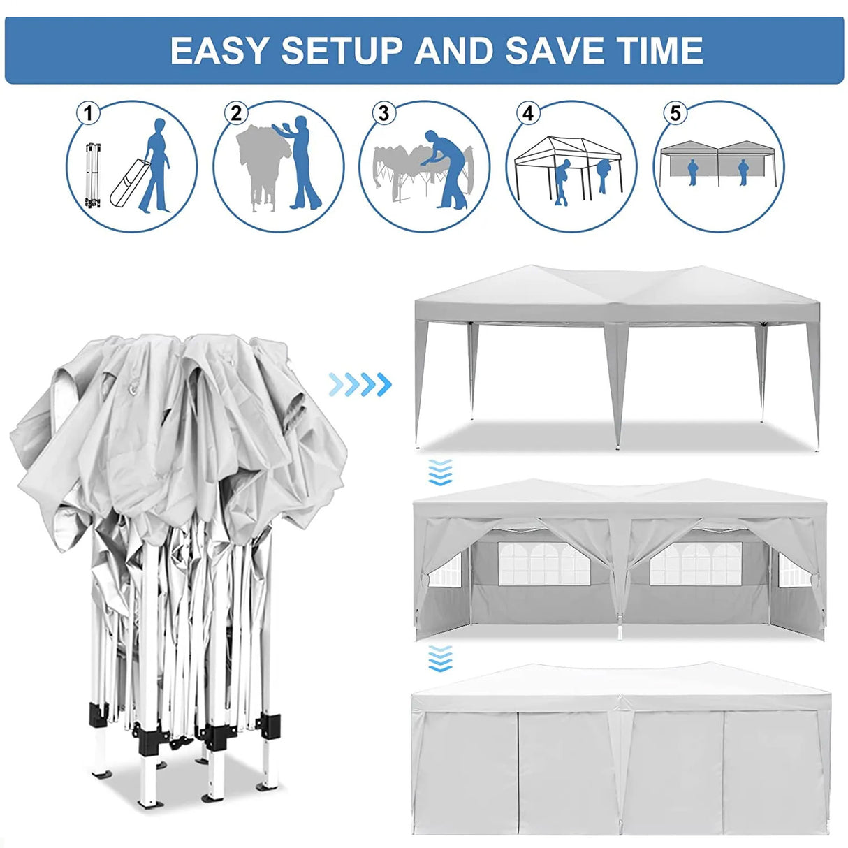10'x20 'folding canopy with 6 detachable side walls outdoor activity shelters UPF 50+terrace portable tent (white) - V.I.P Digital Presence
