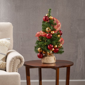 2'RED/GOLD DECORATION BURLAP TREE WITH 50 WARM WHITE LED LIGHTS-BATTERY OPERATED - V.I.P Digital Presence