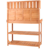 65" Large Wooden Farmhouse Rustic Outdoor Potting Bench Table Garden Potting Bench with 4 Storage Shelves and Side Hook,Natural - V.I.P Digital Presence