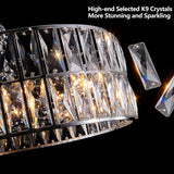 Modern crystal drum pendant light, 6-light pendant light, with silver metal frame (excluding light bulb) - V.I.P Digital Presence