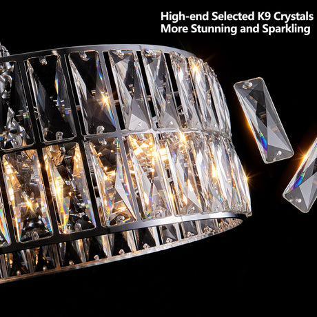 Modern crystal drum pendant light, 6-light pendant light, with silver metal frame (excluding light bulb) - V.I.P Digital Presence