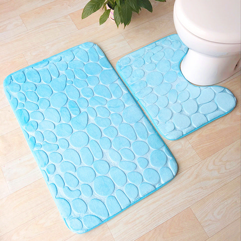 Embossed Stone Two-Piece Bathroom Toilet Floor Mat PVC Non-Slip Absorbent Carpet Door Mat - V.I.P Digital Presence