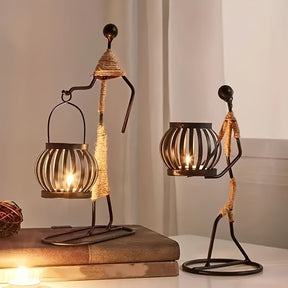 Wrought Iron Candle Holder Decorative Piece - European Style Restaurant Dining Table Ambiance Light Candlestick Home Metal Artware - V.I.P Digital Presence