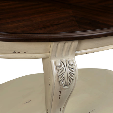 42 inch oval wooden coffee table, 2-story solid wood cocktail table with open storage rack, antique white and cherry tabletop - V.I.P Digital Presence