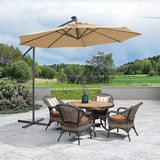 10 FT Solar LED Patio Outdoor Umbrella Hanging Cantilever Umbrella Offset Umbrella Easy Open Adustment with 32 LED Lights -taupe - V.I.P Digital Presence