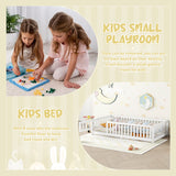 Twin Size Bed Floor Bed with Safety Guardrails and Door for Kids, White - V.I.P Digital Presence