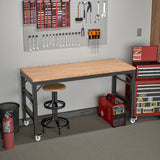 60 inch adjustable garage workbench, rubber wood heavy-duty workstation with power socket and wheels, 2000 pound load capacity - V.I.P Digital Presence
