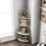 Gold 4-Tier Corner Bookshelf, Modern Style, Plant Stand with Metal Frame - V.I.P Digital Presence