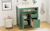 30-Inch Green Bathroom Vanity with Ceramic Sink and Ample Storage - Ideal Choice for Small Bathrooms - V.I.P Digital Presence