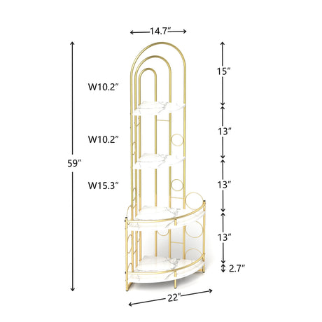 Gold 4-Tier Corner Bookshelf, Modern Style, Plant Stand with Metal Frame - V.I.P Digital Presence