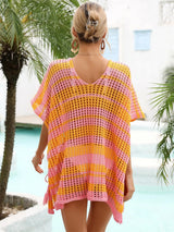 Tassel Openwork Striped V-Neck Cover Up - V.I.P Digital Presence