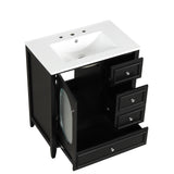 30" Bathroom Vanity with Sink, Bathroom Vanity Cabinet with Three Drawers and Door, Solid Wood and MDF, Black - V.I.P Digital Presence