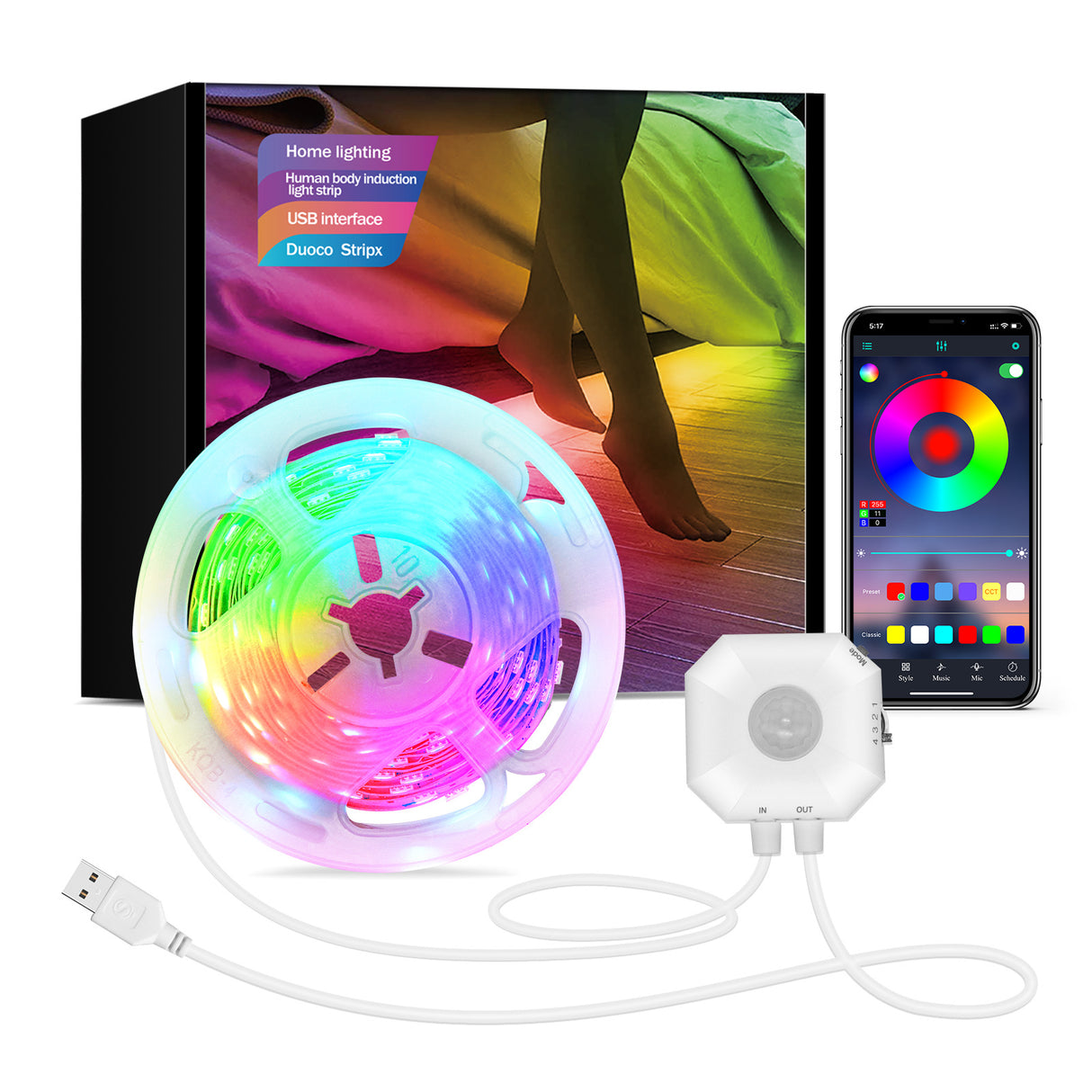 Colorful Bluetooth App Human Body Sensing Bedside Lamp with USB 5V 5050 Bedroom Induction - V.I.P Digital Presence