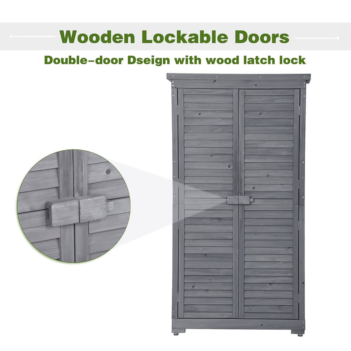 Wooden Garden Shed 3-tier Patio Storage Cabinet Outdoor Organizer Wooden Lockers with Fir Wood (Gray Wood Color -Shutter Design) - V.I.P Digital Presence