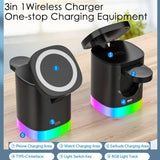 3 In 1 Magnetic Wireless Fast Charger For Smart Phone RGB Ambient Light Charging Station For Airpods IWatch - V.I.P Digital Presence