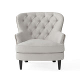 Modern light grey fabric club chair and Ottoman set, stylish cushioned armchair, paired with Ottoman style - V.I.P Digital Presence