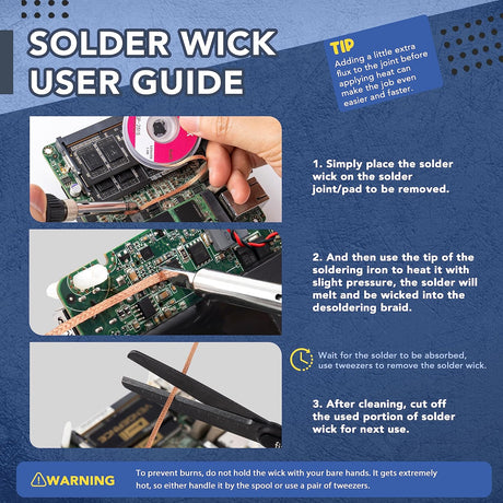 Solder Wick Braid with Flux No-Clean Desoldering Wick Removal Tool, Solder Sucker Wick Roll to Desolder PCB and Remove Solder - V.I.P Digital Presence