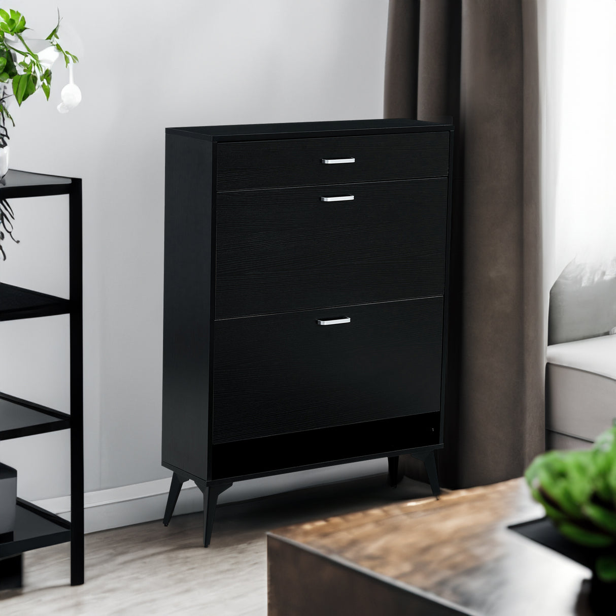 Shoe Cabinet , Shoe storage shelves, Black - V.I.P Digital Presence