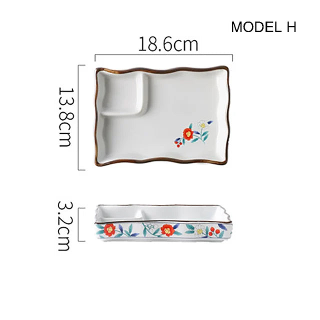 Dumpling plate sushi plate round square plate with soy sauce and vinegar partitioned snack plate ceramic plate for home use - V.I.P Digital Presence