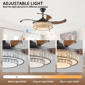 Modern LED retractable ceiling fan with lighting and remote control, silent reversible motor, 4-blade modern ceiling fan - V.I.P Digital Presence